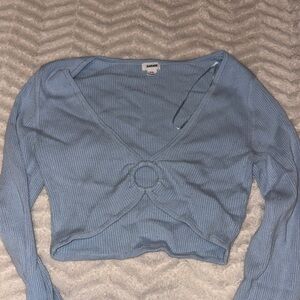 Garage Blue Ribbed V-Neck Crop Top